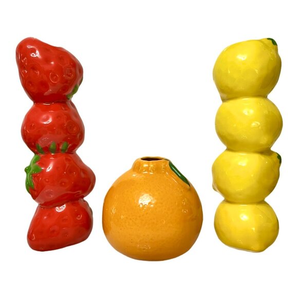 Red Strawberry-Shaped Ceramic Vase - Kids Decor, Kitchen, Shabby Chic, Fun Decor - Picture 5 of 6